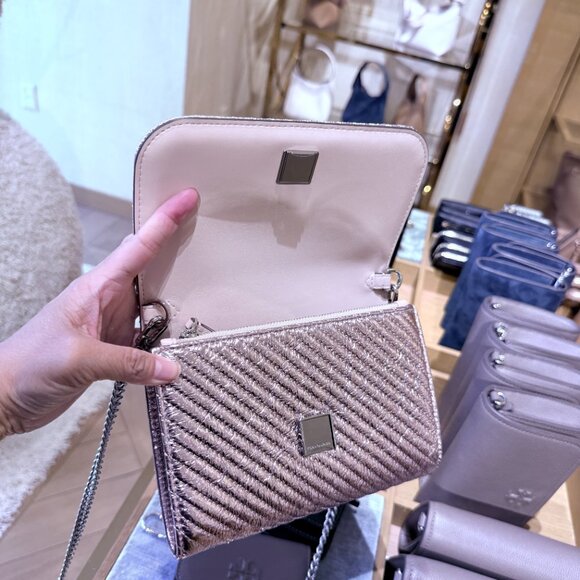 Tory Burch Emerson Chain Wallet 176908 Sparkle Gold $475 - Picture 6 of 8